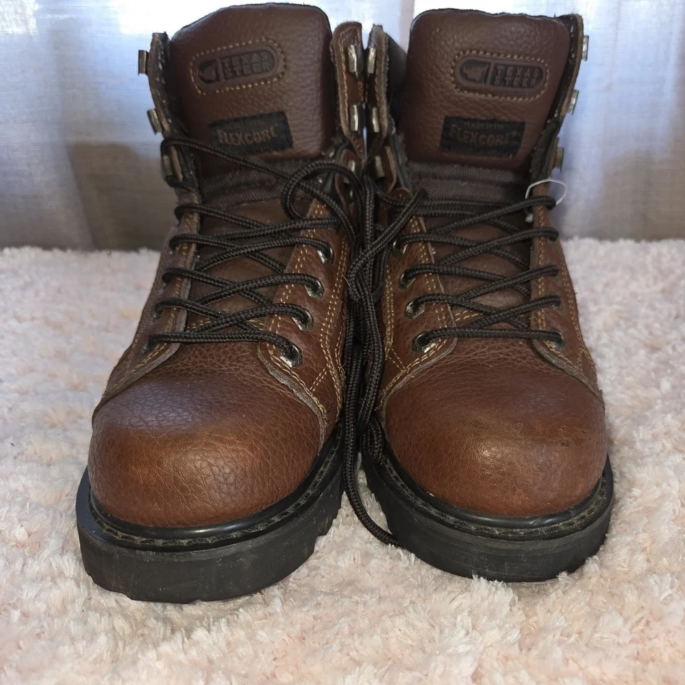 Texas Steer 8 wide Men's Brown Leather Work Boots oil resistant